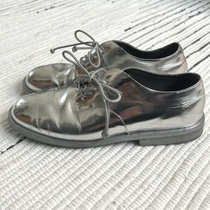 Marsell Metallic Silver Chrome Lace Up Derby Shoes, Size 37